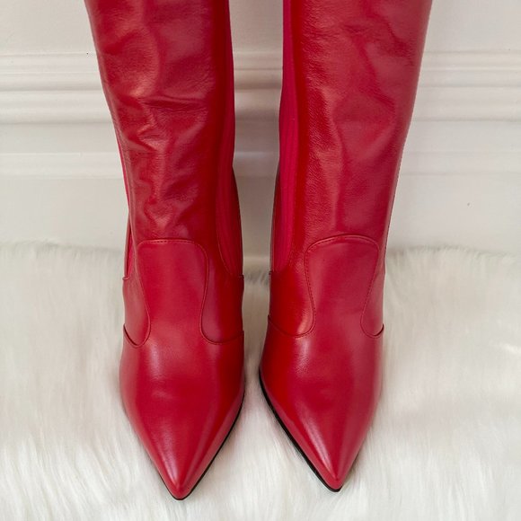 FENDI Women's Red Leather Thigh High Boots Size 38 1/2 - Picture 7 of 14